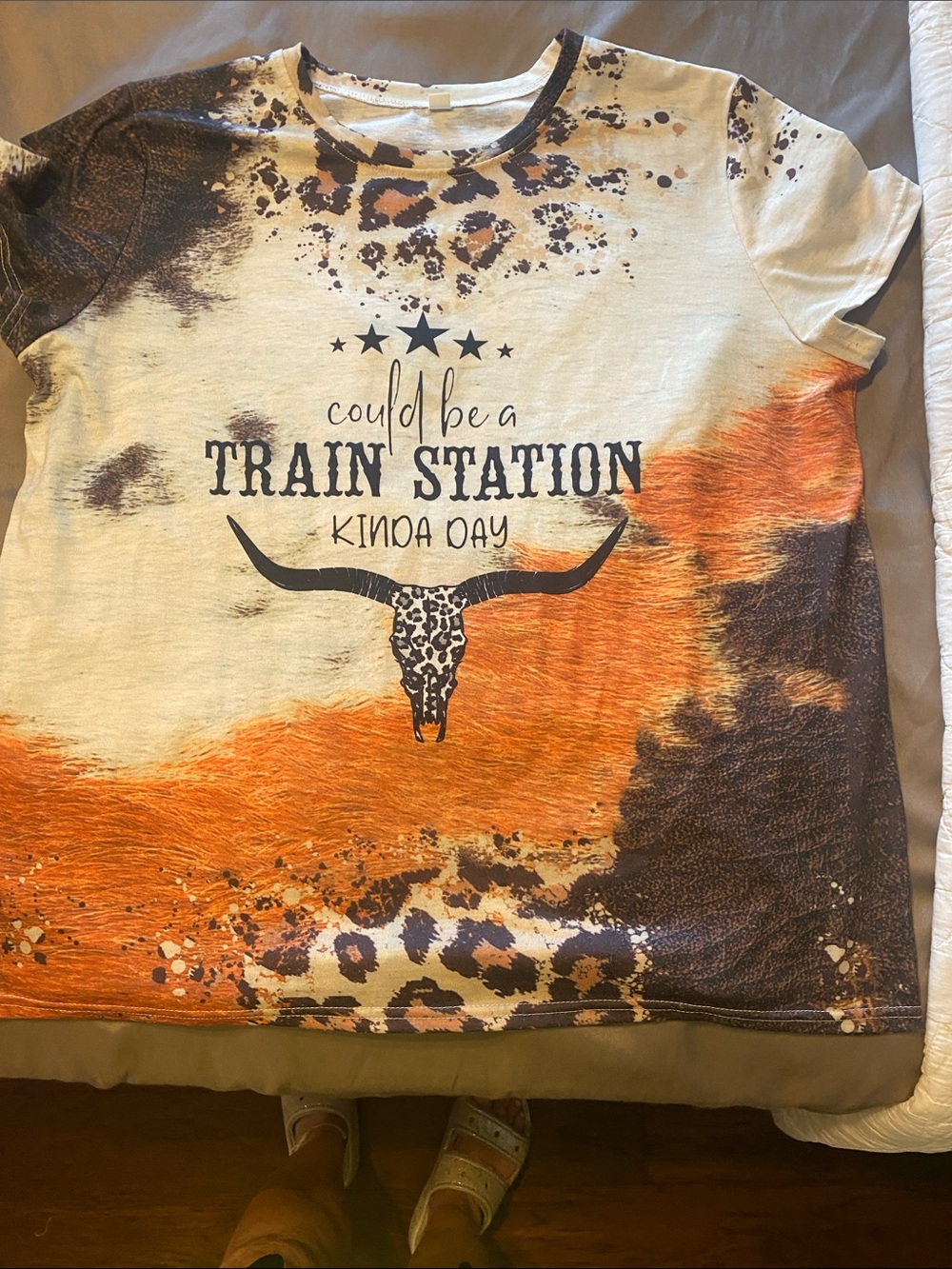 Could Be a Train Station Kinda Day Graphic Tee - Orange & Brown